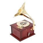 Brown Vintage Gramophone Record Player with Flower Horn