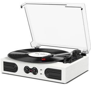 Vintage 3-Speed Vinyl Record Player with Speakers