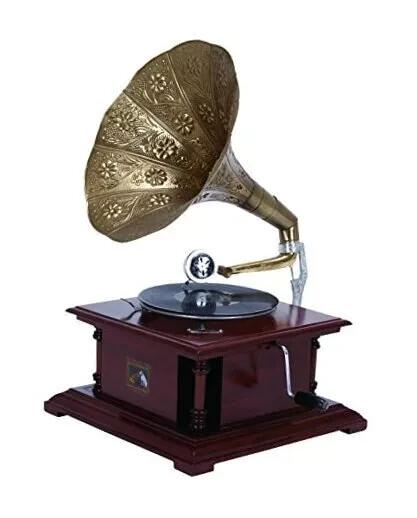 Deco 79 Wood Functional Gramophone Player, Brown