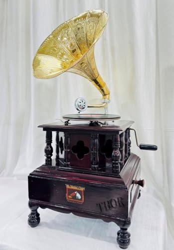 Vintage Wood Base Gramophone with Horn Speaker
