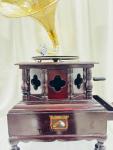 Vintage Wood Base Gramophone with Horn Speaker