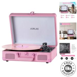 Vintage Suitcase Record Player with Bluetooth - Pink