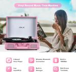 Vintage Suitcase Record Player with Bluetooth - Pink