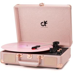 Rose Gold Portable Vinyl Turntable with Speakers