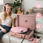 Rose Gold Portable Vinyl Turntable with Speakers