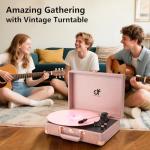 Rose Gold Portable Vinyl Turntable with Speakers