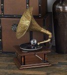 Wooden Gramophone Player with Record - Copper Finish