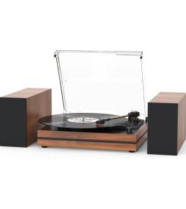 Retro Record Player with External Speakers and Belt Drive