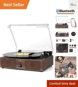 Vintage Wooden Bluetooth Record Player with 3 Speeds
