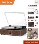 Vintage Wooden Bluetooth Record Player with 3 Speeds