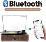 Vintage Wooden Bluetooth Record Player with 3 Speeds