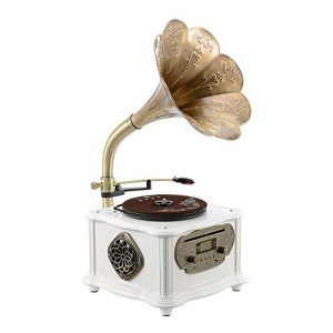 Vintage White Gramophone Player with Bluetooth and AUX