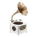 Vintage White Gramophone Player with Bluetooth and AUX