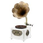 Vintage White Gramophone Player with Bluetooth and AUX