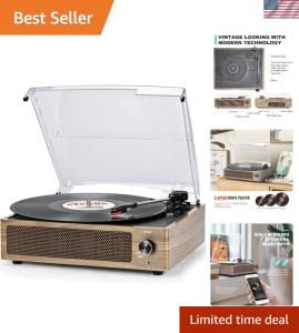 Cyan Vintage Vinyl Record Player with Speakers