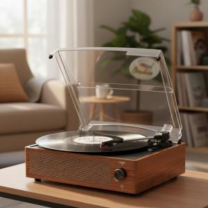 Retro Vinyl Record Player with Bluetooth and Speakers