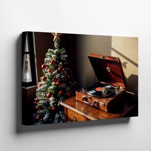 Vintage Record Player Winter Scene Wall Art Decor