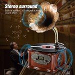 LuguLake Retro Gramophone Turntable with Copper Horn