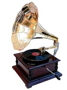 Vintage Square Gramophone Player with Brass Horn