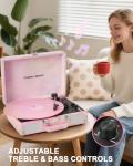 Vintage 3-Speed Bluetooth Vinyl Record Player, Pink