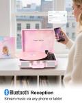 Vintage 3-Speed Bluetooth Vinyl Record Player, Pink