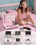 Vintage 3-Speed Bluetooth Vinyl Record Player, Pink