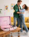 Vintage 3-Speed Bluetooth Vinyl Record Player, Pink