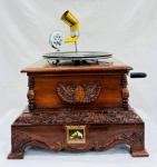 Vintage-Style Replica Gramophone with Floral Carvings