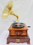Vintage-Style Replica Gramophone with Floral Carvings