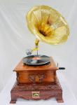 Vintage-Style Replica Gramophone with Floral Carvings