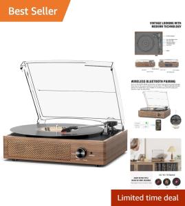 Vintage Wooden Vinyl Player with Wireless Speakers