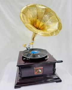 Vintage Replica Gramophone with Floral Wood Base