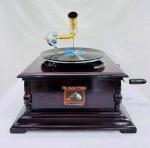 Vintage Replica Gramophone with Floral Wood Base