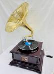 Vintage Replica Gramophone with Floral Wood Base