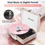 Pink Floral Vinyl Record Player with Bluetooth and USB