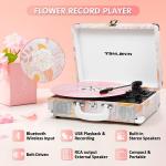 Pink Floral Vinyl Record Player with Bluetooth and USB