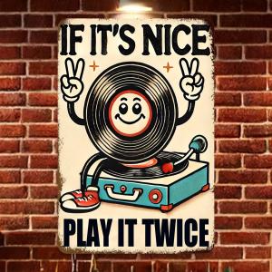 Vintage Gramophone Metal Wall Art Sign 8x12