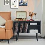 Record Player Stand with Vinyl Storage Holds Up to 300lb, Large Record Player Table Cabinet for Album Storage with Holder Vinyl Display Shelf, Wood Turntable Stand for Bedroom Living Room (Black)