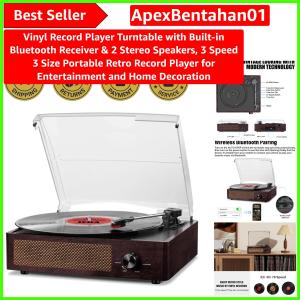 Bluetooth Retro Vinyl Record Player with 2 Stereo Speakers - Elegant Home Decor