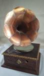 Vintage Phonograph Music Box with Copper Brass Horn