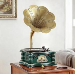 Bluetooth Vintage Record Player in Green Gold