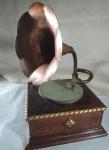 Vintage Phonograph Music Box with Copper Brass Horn