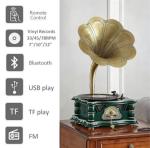 Bluetooth Vintage Record Player in Green Gold