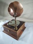 Vintage Phonograph Music Box with Copper Brass Horn