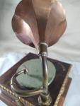 Vintage Phonograph Music Box with Copper Brass Horn