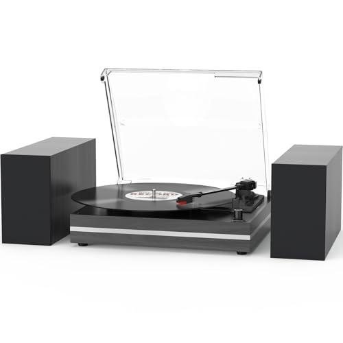 Vintage Vinyl Record Player with Speakers and Bluetooth
