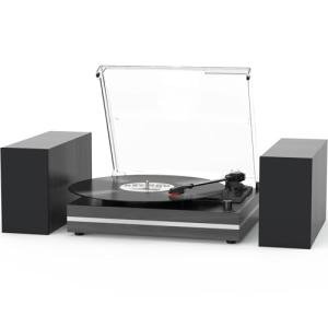 Vintage Vinyl Record Player with Speakers and Bluetooth