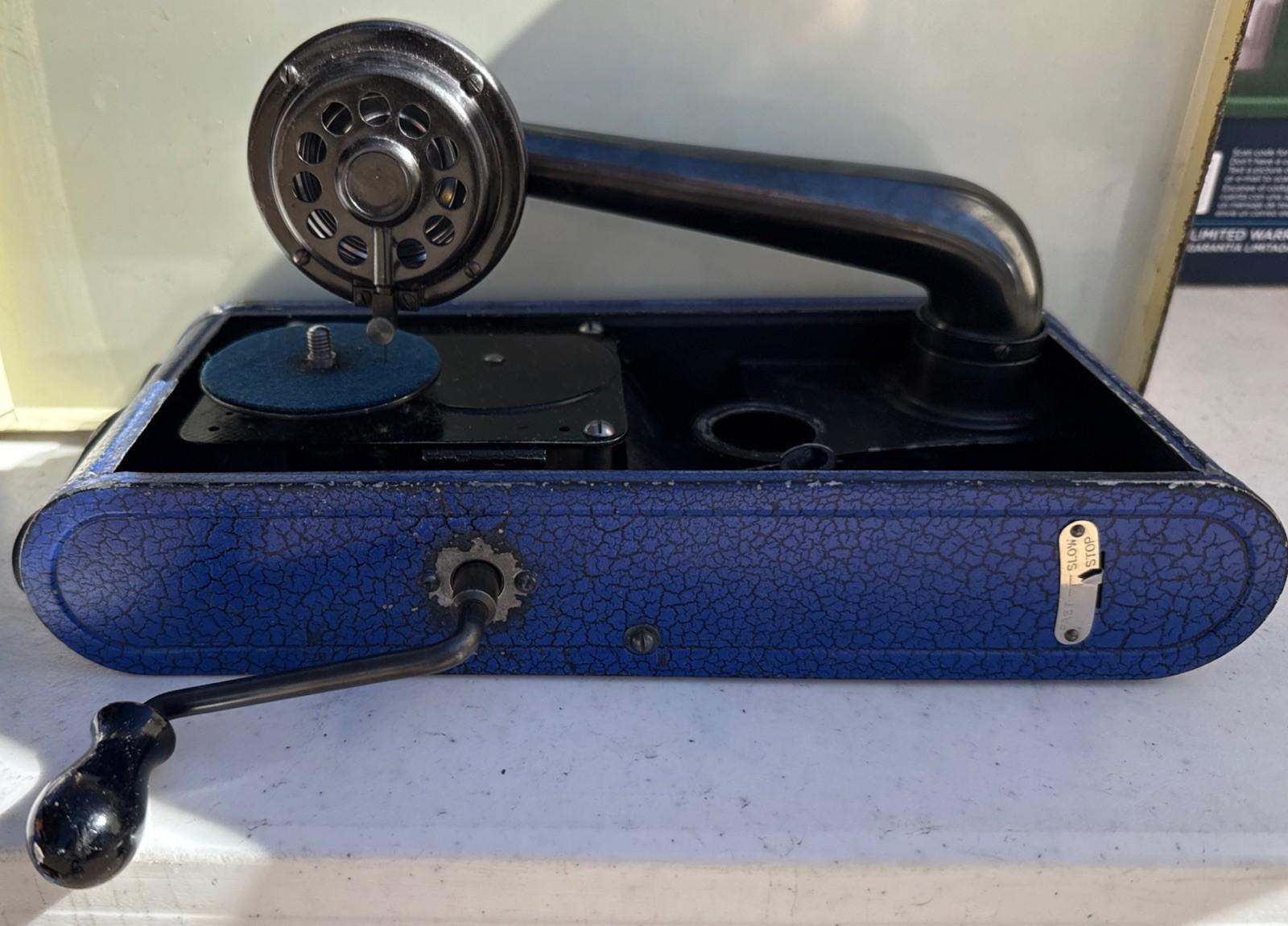 Thorens Blue Portable Antique Gramophone with Needles