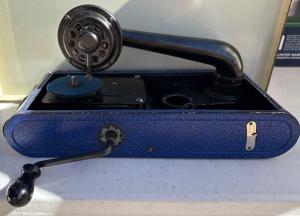Thorens Blue Portable Antique Gramophone with Needles