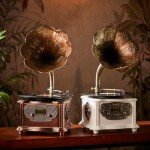 Vintage Bluetooth Gramophone Record Player with Copper Horn